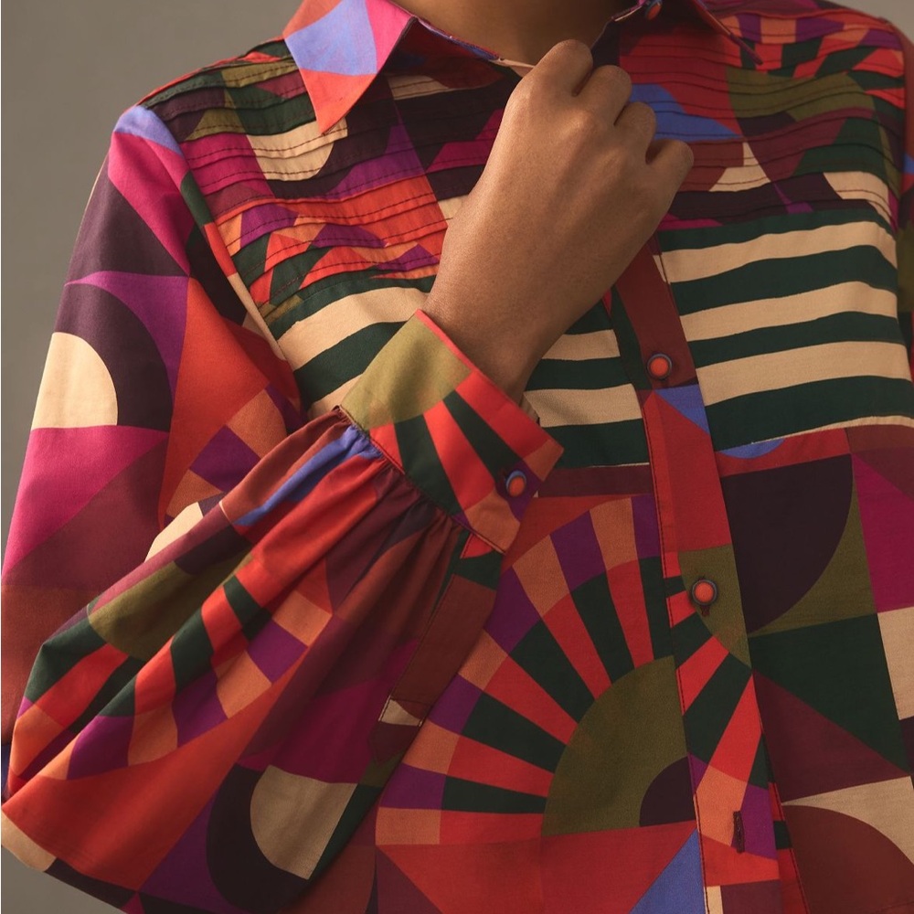 Farm Rio x Anthropologie puff-sleeve graphic blouse